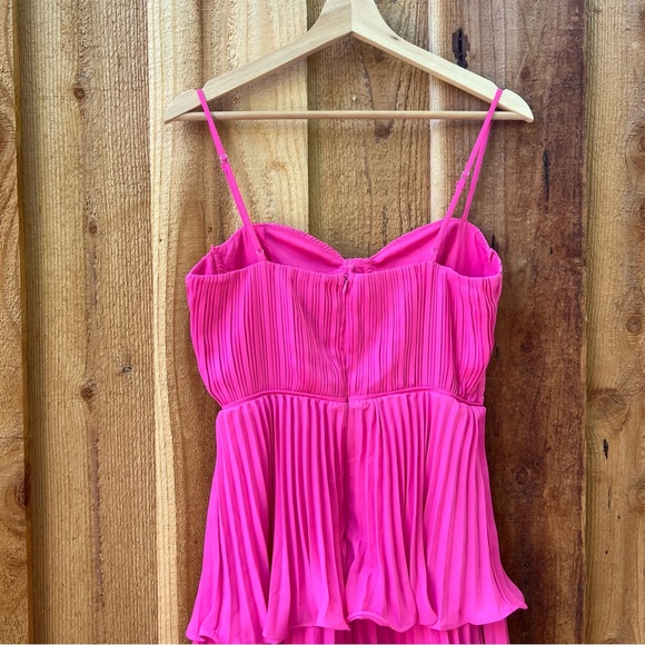Hot Pink Bustier Pleated Tiered Chiffon Midi Dress 🌿 - Picture 7 of 12